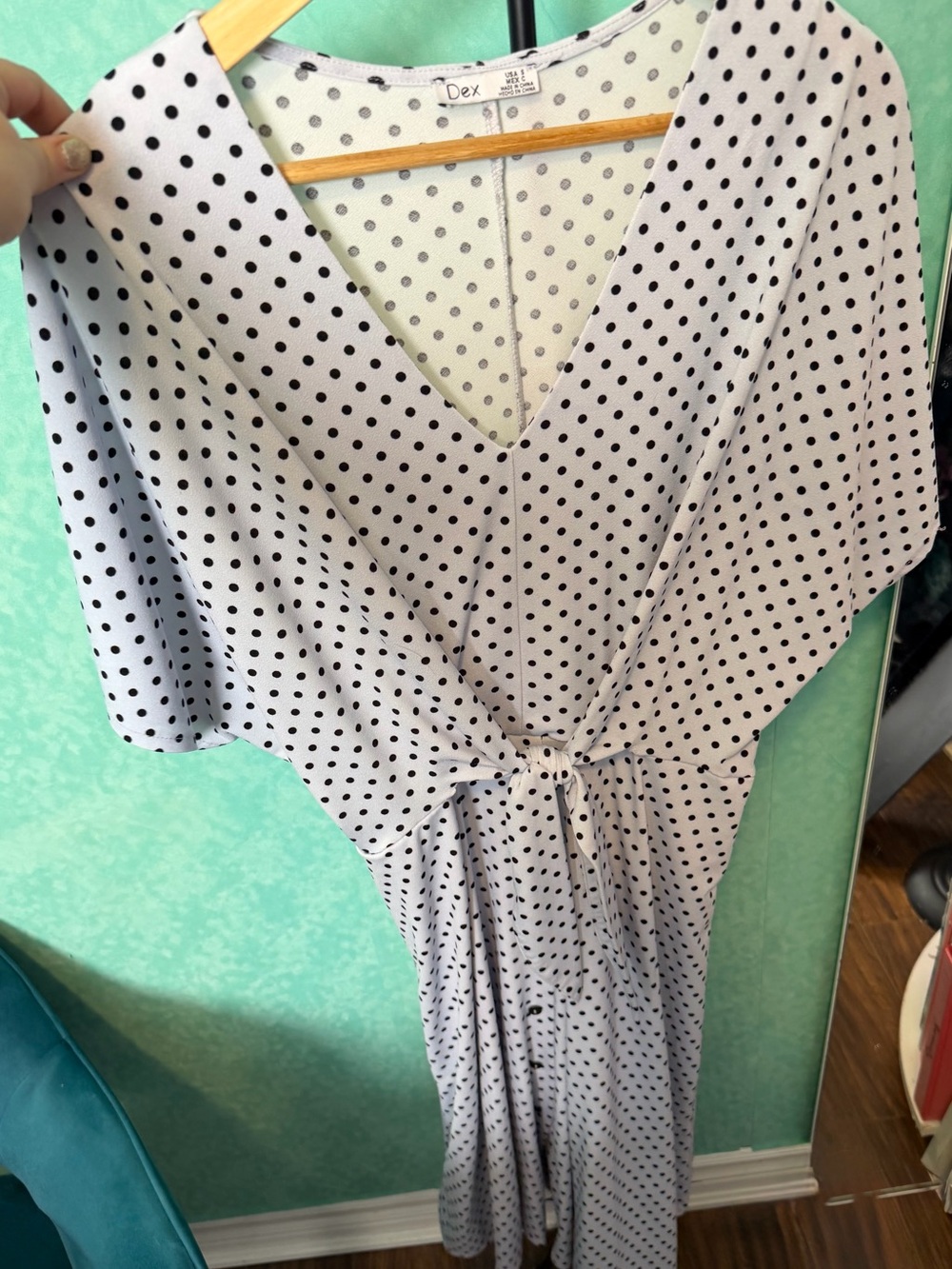 🤍🖤DEX Polka Dot Tie-Front Midi Dress in White and Black - Picture 11 of 14